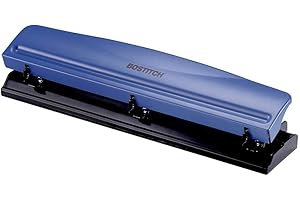 Bostitch Office Premium 3 Hole Punch, 12 Sheet Capacity, Metal, Rubber Base, Easy-Clean Tray, Silver