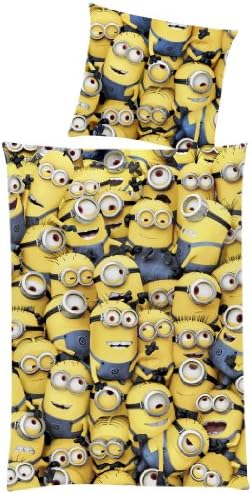 Global Labels G 95 600 MI1 180 Bedding Set in Minions"Crowd" Design, Renforcé, 135 x 200 cm, Duvet Cover and 80 x 80 cm Pillow Case