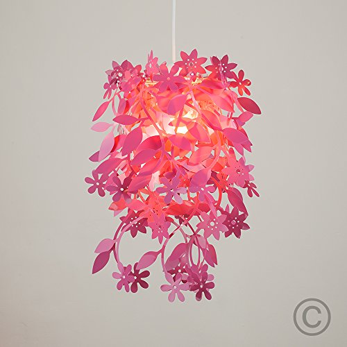 Schöner und moderner Lampenschirm in rosa mit hängendem Blumen- und Blütenmotiv – für Hänge- und Pendelleuchte - 3