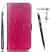 Produktbild Samsung Galaxy C7 Hülle, Samsung Galaxy C7 Pro Schutzhülle, Alfort 3 in 1 Lederhülle Fashion Design Premium PU Leder Hohe Qualität Tasche Case Cover Kasten Abdeckung Wallet für Samsung Galaxy C7 C7000 / Samsung Galaxy C7 Pro 5.7" Smartphone Funktion Standfunktion Unterstützte Telefone und Magnetverschluss mit Schmetterling ( Rote ) + Alfort Schwarz Stylus Pen + Netter Staub Stecker