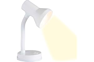 Brilliant Junior Tischlampe weiß – Schreibtischlampe mit Flexarm & Kippschalter – E27 Fassung, LED geeignet – moderne Leselampe