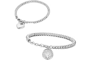 JewelryWe Gioielli Braccialetto Fortunato per Le Donne, Acciaio Inossidabile Lucido, Bracciali per spose, Palle Stile Semplice, Ciondolo Cuore Dolce per Good Fortune, Colore Argento Rosa dell'oro