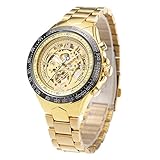 ManChDa Uhren, Herren Automatikuhren Klassische Mechanische Uhr Skeleton Zeitloses Design Mechanische Steam Punk Armband + Geschenkbox (2.Gold,JXA252)