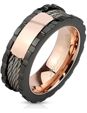 Paula & Fritz® Ring aus Edelstahl Chirurgenstahl 316L schwarz roségold Stahlseile und rose Platte verfügbare Ringgrößen...