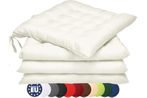 Beautissu Lea Set de 4 Cojines para Sillas de Jardin 40x40 cm con Lazos – Cojin de Asiento para Interior y Exterior con un Grosor de 5 cm – Cojín Ecru para Muebles de Jardín y Sillas