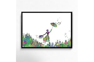 Nacnic Poster Mary Poppins watercolor style. Film sheets, films, and actors. Old movie posters with watercolor style. A4 size