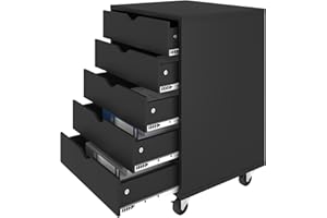 YITAHOME 5 Drawer Chest, Mobile File Cabinet with Wheels, Home Office Storage Dresser Cabinet, Black, 18.7" W x 15.7" D x 25.2" H (wheels included)