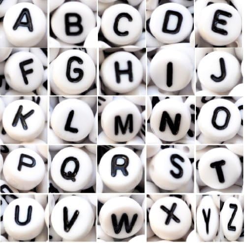 100 pcs Alphabet Letter Beads, Flat Round, 7x4 mm, Single Letter (White Single O)