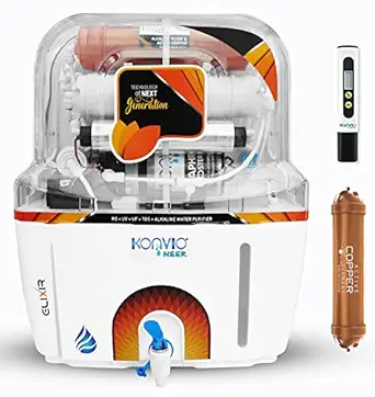 Konvio Neer Active Copper + Alkaline RO+UV LED+UF+TDS Adjuster Water Filter and Purifier with High TDS Membrane (Orange)