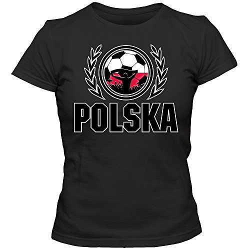 Polen WM 2018#2 T-Shirt | Fußball | Bialo-czerwoni | Damen | Trikot | Nationalmannschaft, Farbe:Schwarz (Deep Black L191);Größe:S