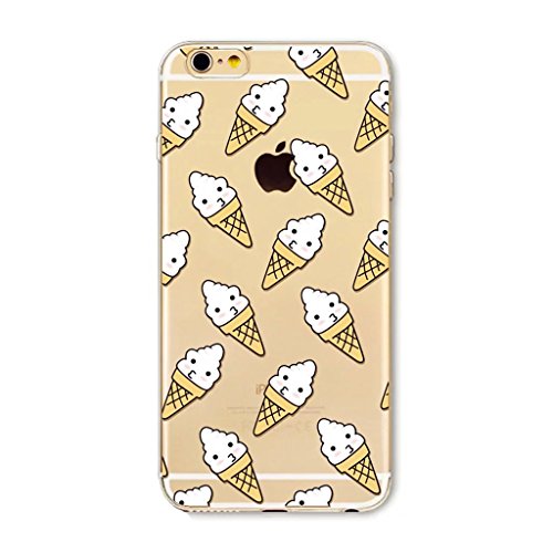 MUTOUREN Handyhülle für iphone 6 6S TPU Silikon Etui Durchsichtig Schutzhülle Tasche Etui Bumper Ultradünne Weich Kratzfeste Soßdämpfende Silikontasche Sweet Food Series - weiß Eis Cones,Eistüten