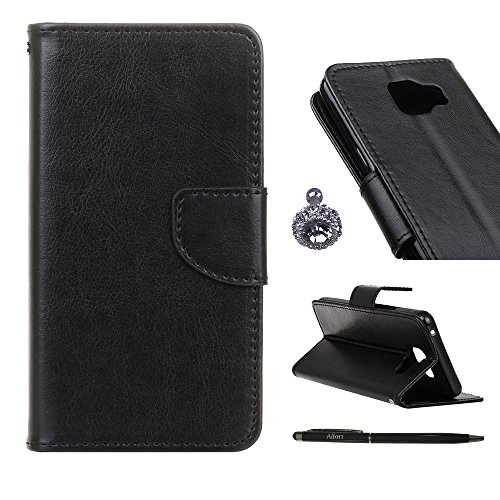 Samsung Galaxy A5 ( 2016 ) Schutzhülle Leder Hülle, Alfort 3 in 1 Flip Fashion Design Dual Use Falten Premium PU Leder Flip Mappen Kasten Abdeckung für Samsung Galaxy A5 / A510F ( 2016 ) 5.2" ( Schwarz ) + Netter Staub Stecker + Schwarz Stylus Pen