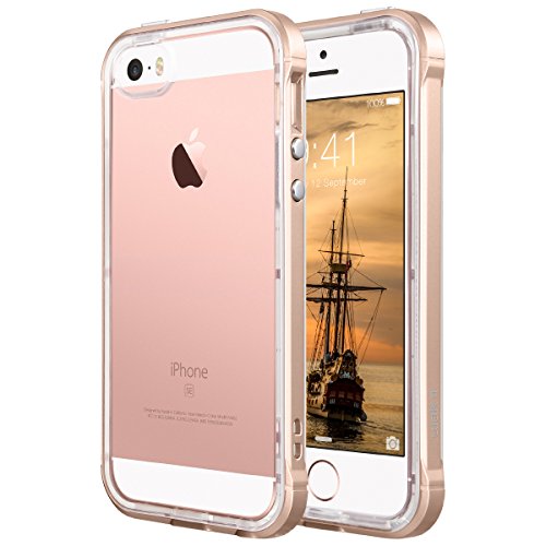 iPhone 5S / 5 Case, ULAK iPhone SE Case Shock Absorption Bumper Frame [Drop Protection] Soft Transparent Anti-Scratch Clear Back Case Cover for Apple iPhone 5 5S SE (Gold)