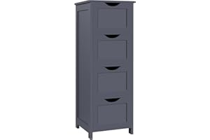 eSituro Armario de Suelo para Baño Auxiliar Pequeño Mueble de Baño Organizador de Cajones Laterales con 4 Cestas MDF Gris SBP0054
