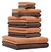 Produktbild Betz 10 tlg Handtücher Set 2 Duschtücher 4 Handtücher 2 Gästetücher 2 Waschhandschuhe 100% Baumwolle Duschtuch Badetuch Handtuch Premium Farbe Orange Terra & Nuss Braun