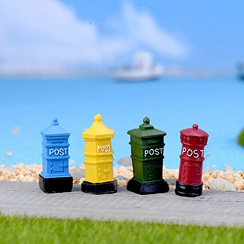 yixuan 4 Stück Miniatur Retro Briefkasten Fairy Garden Ornament Blumentopf Puppenhaus Decor