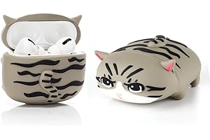 YIGEYI Silikonowe etui Kompatybilne z Airpods Pro Funny Cute 3D Cartoon Cover [Seria w Pozycji Leżącej] (Kot Szary)