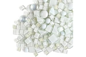 BTMIEY 500g Irregular Crystal Mosaic Tiles,Pequeñas Partículas de Color Decal Glass Mosaic Tiles Artesanía de Cristal para DIY Materiales decorativos hechos a mano(serie blanca)