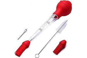 Dizie Poire à Sauce Poulet Turquie Barbecue avec Brosse de Nettoyage, Aiguille d'Injecteur, Outil Pipette Dropper Sauce Huile Tube Tête en Silicone