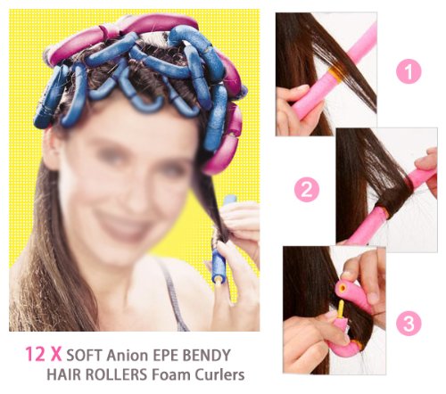 SODIAL(R) 12 LARGE BENDY TWIST SAFE HAIR HAIRDRESSING ROLLERS FOAM CURLERS