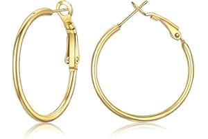 FOCALOOK Boucles d'Oreilles Créoles Femme Argent/Plaqué Or/Noir en Acier Inoxydable 30mm/50mm/70mm/100mm Grands Anneaux Oreilles Cercles Bijoux Cadeaux pour Femmes Hypoallergénique