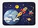 Produktbild BBABYY Outer Space Bath Mat, Rocket on Planetary System with Earth Stars UFO Saturn Sun Galaxy Boys Print, Plush Bathroom Decor Mat with Non Slip Backing, 23.6 W X 15.7 W Inches, Multicolor