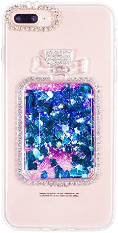 iPhone 7 Plus Case, MOEIDO Perfume Bottle Phone Cover Bling Rhinestone Glitter Quicksand Liquid Transparent Clear Case for iPhone 7 Plus 5.5 inch with Strap for Girls, for Women, Shock-Absorption&amp;Anti-Scratch, Blue