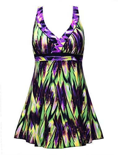 Women One Piece Swim Dress with Skirt Plus Size Swimsuit Tummy Control Swimwear