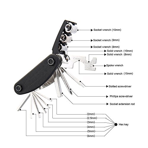 iNeith Fahrrad Reparatur Multifunktionswerkzeug 16 in 1 Set Fahrradwerkzeug für Fahrräder Mini Falt Multitool Werkzeug - 5