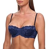 IN EU GEMACHT frugue Damen Balconette Push-Up BH Multiway-Trägern / abnehmbaren Trägern, Trägerloser-BH mit Bügel, Push-up-BH Extrem- Gr. 70B, Blau