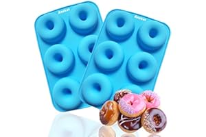 Anaeat 2 Pack Donut Pan Silicone Baking Mold, Just Pop Out! Non-Stick Doughnuts Baking Pans BPA Free for 6 Full-Size Donuts, Muffins, Cake Biscuit Bagels - Easy Clean, Oven, Dishwasher Safe (Blue)
