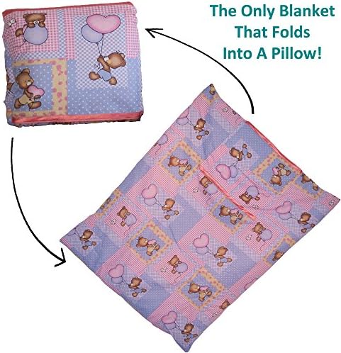 Dazoriginal Pink Pillow Blanket for Newborn Baby Gift Set - Travel Pillow and Blanket - Travel Blanket and Pillow - Baby Blankets Activity Floormat 100% Cotton Baby Blankets Girl (Baby Pink Bear)