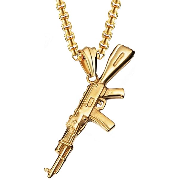 Ciondolo Mitragliatrice Hip Hop Oro 14K Con Catena A Scatola 24'' – S&P Jewelry - Foto 5
