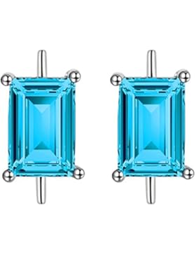 MYA art Damen Kinder Ohrstecker Ohrringe Stecker 925 Silber mit Swarovski Elements Kristall Eckig Klein Blau Aquamarin...