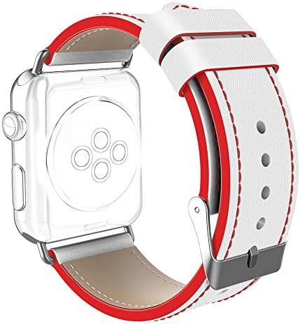 Strap For Apple Watch 42mm, DaGeLon Classic Smart Watch Wrist Replacement Band Fashion Elegant Leather Watchband for Apple iWatch Series 3 Series 2 Series 1 Sport / Editoin Version - White / Red