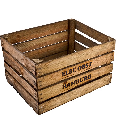 Holzkiste Vintage Elbe Obst Hamburg 30x50x40cm braun Weinkisten Landhaus Kolonial
