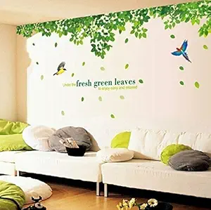 Oren Empower Fresh Green Leaves Wall Stickers (296 cm x 120 cm, Green, Pack of 2)