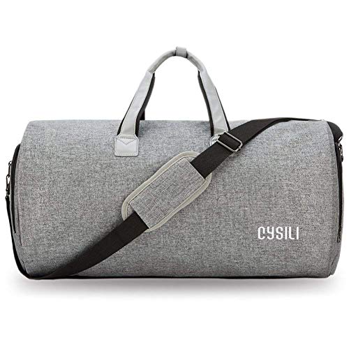 Garment Bag with Shoes Compartment, Carry on Garment Duffel Bag with Wet Pouch (for Toiletries); Suit Travel Bags for Men and Women (Light Grey)