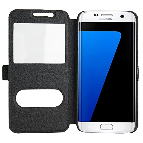 Danibos - Funda tipo libro para Samsung Galaxy S7  Edge  fina  piel sint  tica   piel  negro  Samsung Galaxy S7 Edge