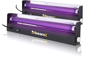 BeamZ Ultraviolet DJ Lights Bar Set - Pair of 45cm UV Fluorescent Tube Lighting Effects, Ideal for Halloween, Glow Parties, Clubs, Bars, Stage Events & Disco Lighting Spooky Glowing Ambience