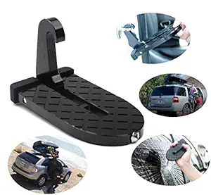 Akszone Car Doorstep Easy Access to Car Rooftop Roof-Rack Folding Ladder Hooked Foot on Pegs Stand Door Step Support with Safety Hammer for Jeep, Car, SUV
