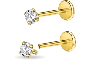 PunkTracker Lot de 2 piercings à tige en acier chirurgical 16 g/18 g avec zircone cubique pour tragus, nez, hélix, conque, méduse, lèvre, hélix, tragus, cartilage