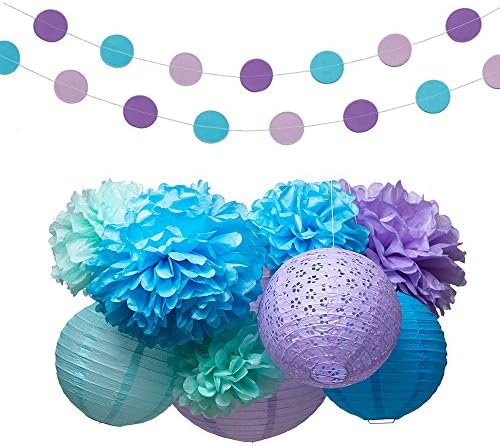 Mermaid Party Supplies Baby Shower Decorations Tissue Paper Pom Poms Lanterns Garland Kit 16 Pcs In Mint Turquoise Lavender Color