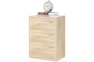DORMIDAN- Mesita de Noche 3 cajones, mesita habitacion, 39 x 57 x 28cm (Roble)