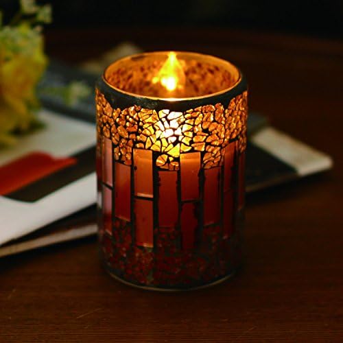 Strip Pattern Crack Mosaic Glass Flameless Pillar Led Wax Candle Light with Timer Home Decorators