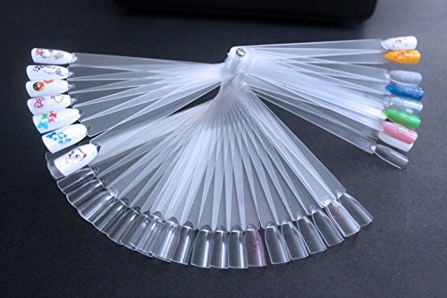Beauty7 50x Clear False Nail Art Tips Sticks polish Display Fan for Practice Salon (Clear)