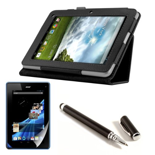 3in1 Set: kwmobile Hülle für Acer Iconia B1-710 / B1-711 - Tabletcover Slim Case Tablet Schutzhülle - Smart Cover Tabletcase Schwarz + Folie, kristallklar + Stylus, Schwarz