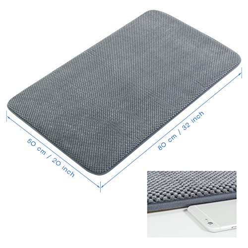 Lifewit Badematte Rutschfeste Badvorleger Memory Foam Badteppich Teppich Absorbent Duschvorleger 80cm x 50cm Grau - 5