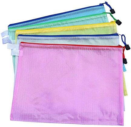 5 Pcs Plastic Zip Document Filing Folder Bag Storage Pouch with A4 Size Paper, Zippered Waterproof Reinforced PVC Bag Storage Pouch