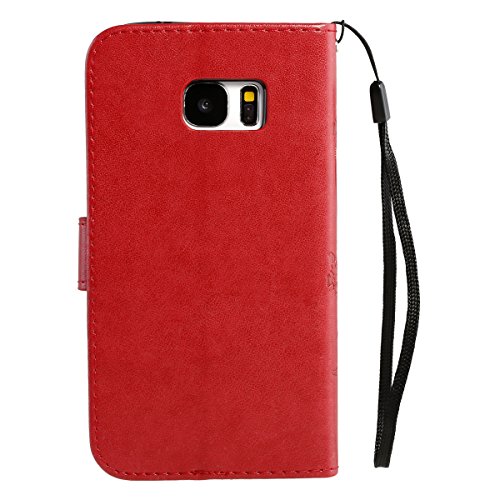 Galaxy S7 Edge Hülle,Samsung Galaxy S7 Edge PU Leder Wallet Brieftasche Schutzhülle,Ukayfe [Schmetterling Blumen Muster] [Rot] PU Leder Flip Case im Bookstyle Folio Wallet Cover Ledertasche Schutzhülle Case Tasche mit Standfunktion und Karte Halter Lederhülle für Samsung Galaxy S7 Edge (Red Butterfly) - 3